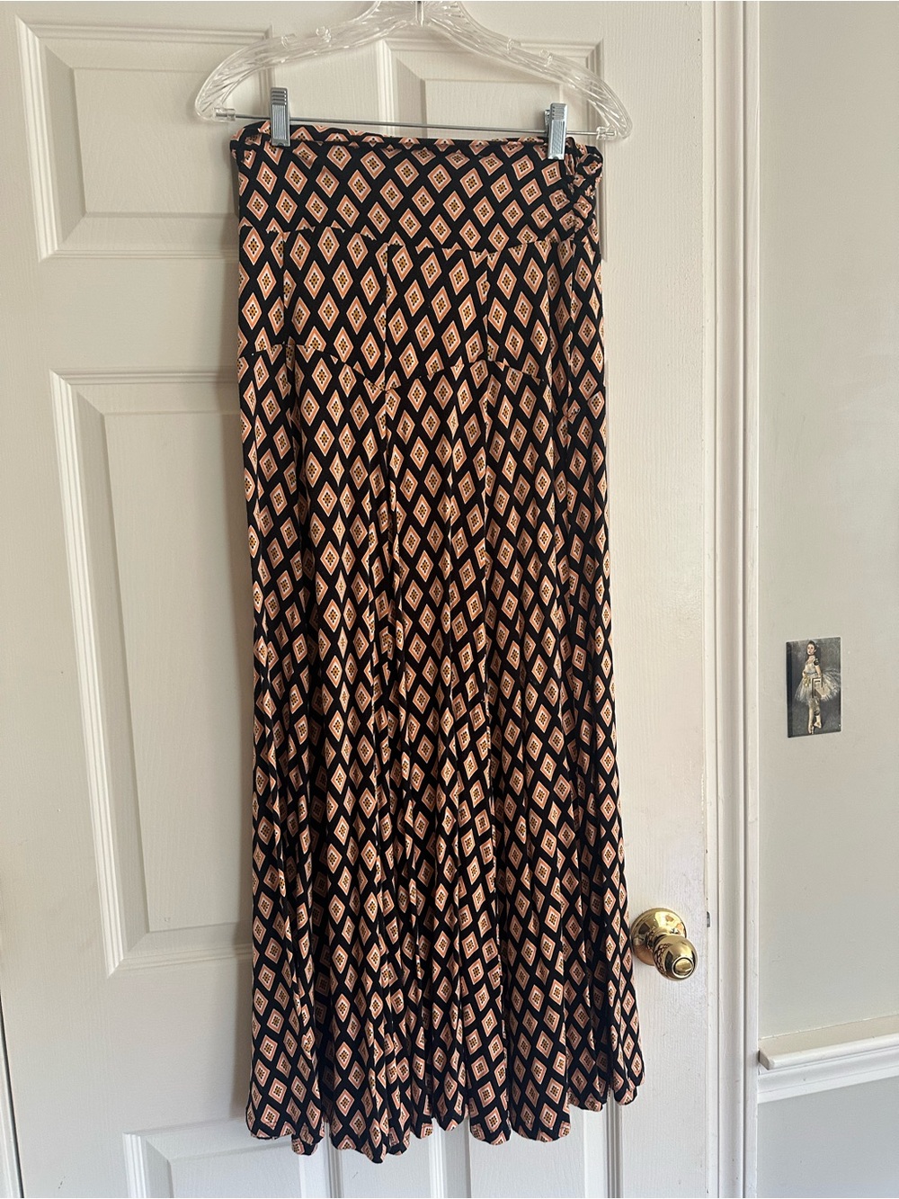 Anthropologie Maeve Black and Peach Diamond-Print Maxi Skirt size S